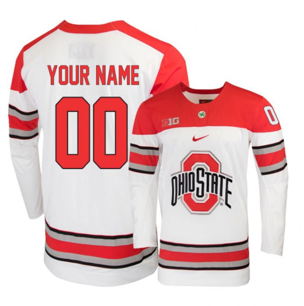 Men's Ohio State Buckeyes Custom Jersey College Hockey All Stitched White