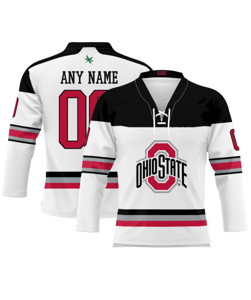 Men's Ohio State Buckeyes Custom White Hockey Jersey