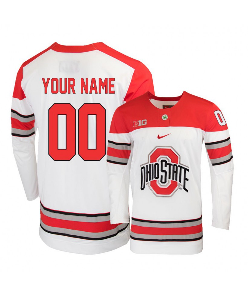 Men's Ohio State Buckeyes White Custom Hockey Jersey