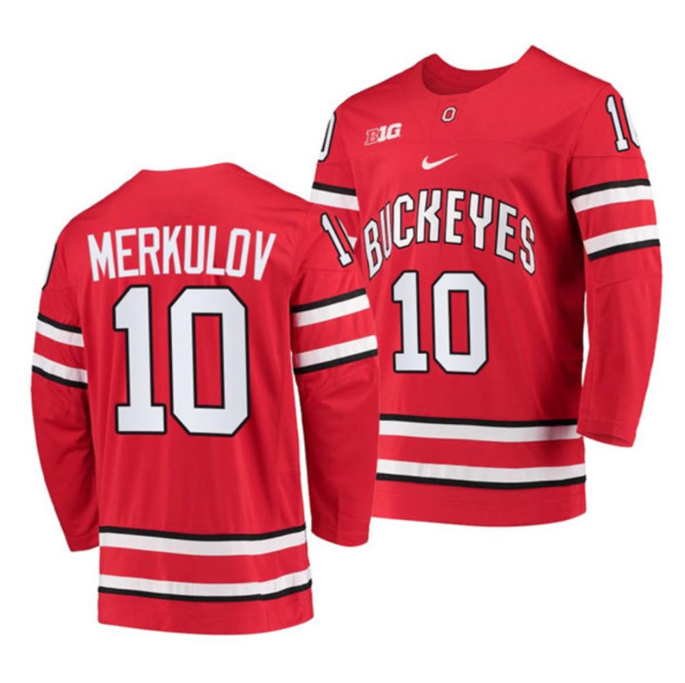 Men's Ohio State Buckeyes #10 G. Merkulov College Hockey Stitched Jersey Red