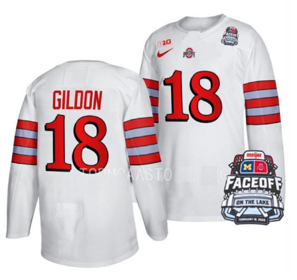 Men's Ohio State Buckeyes #18 M. Gildon College Hockey Stitched Jersey White