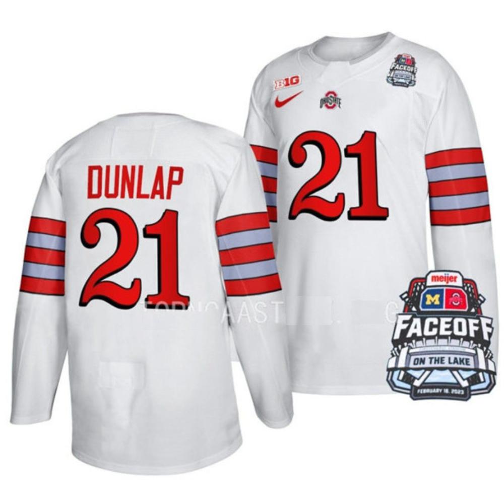 Men's Ohio State Buckeyes #21 Joe Dunlap College Hockey Stitched Jersey White