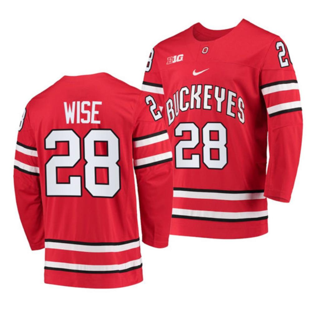 Men's Ohio State Buckeyes #28 Jake Wise College Hockey Stitched Jersey Red