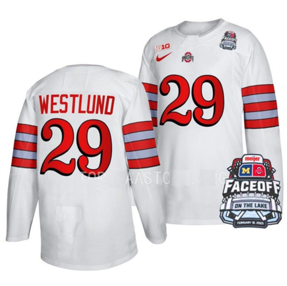 Men's Ohio State Buckeyes #29 G. Westlund College Hockey Stitched Jersey White