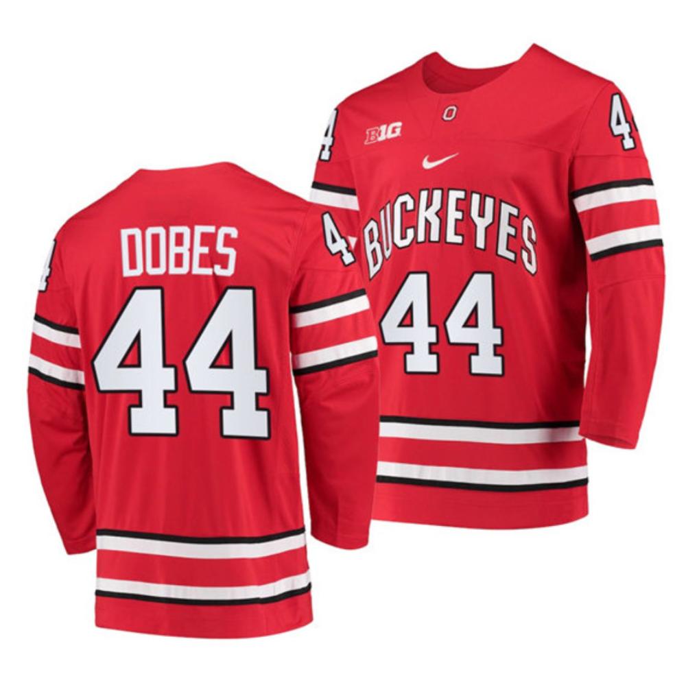 Men's Ohio State Buckeyes #44 Jakub Dobes College Hockey Stitched Jersey Red
