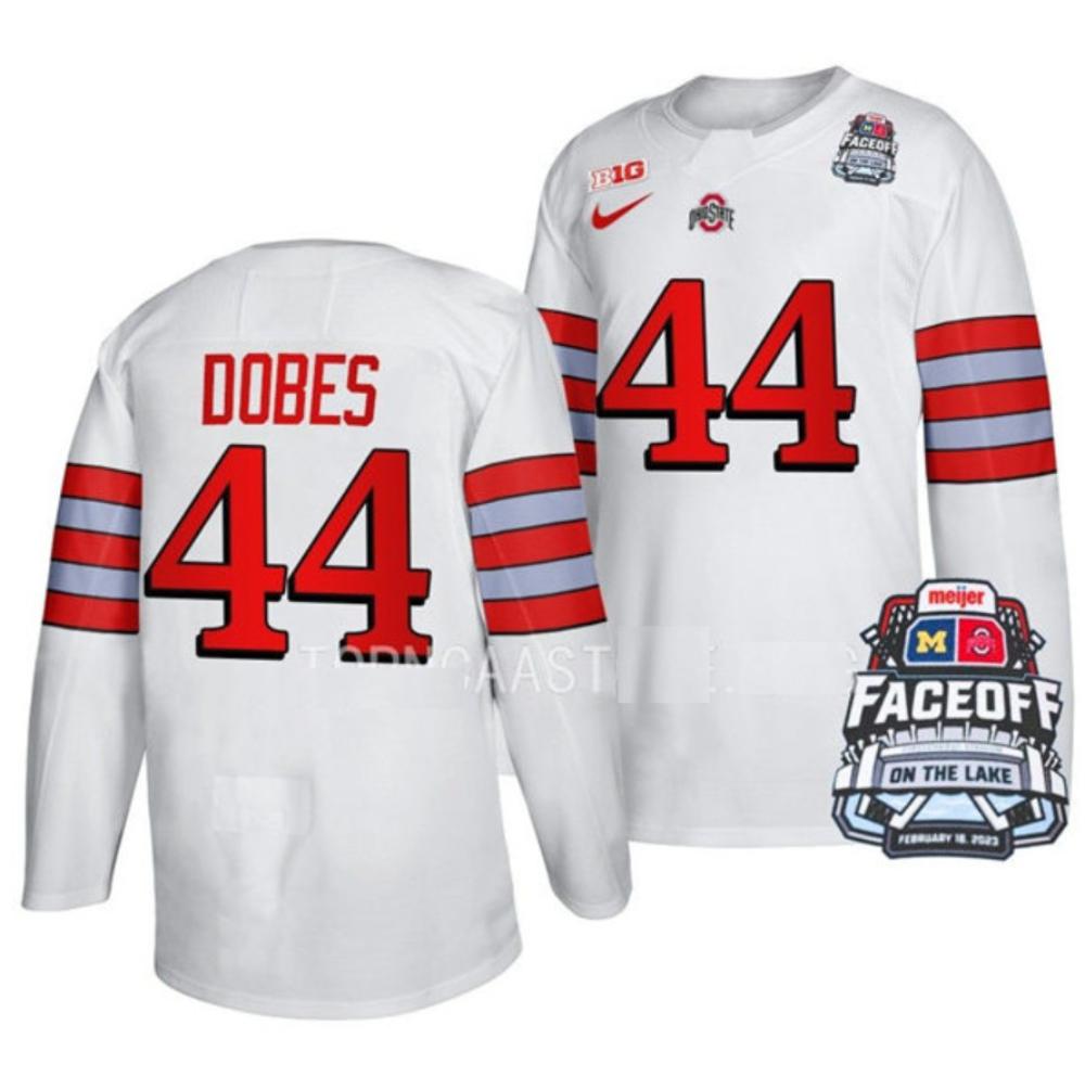 Men's Ohio State Buckeyes #44 Jakub Dobes College Hockey Stitched Jersey White