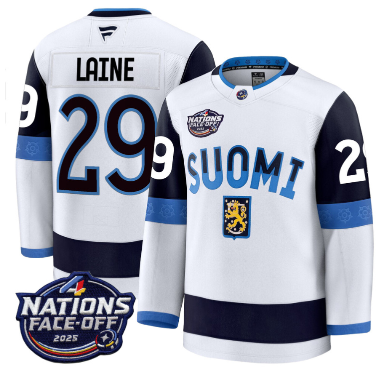Men's Patrik Laine Jersey #29 Finland White 2025 4 Nations Face-Off Stitched (Copy)