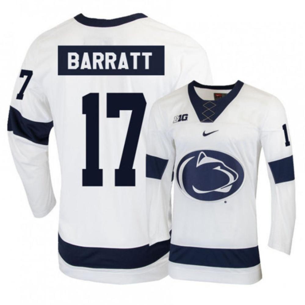 Men's Penn State Nittany Lions #17 Evan Barratt Stitched White Hockey Jersey
