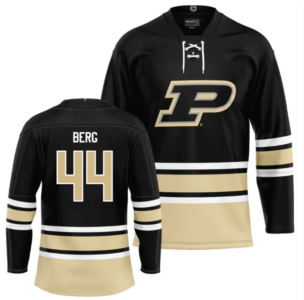 Men's Purdue Boilermakers William Berg Jersey #44 Ice Hockey Black all Stitched