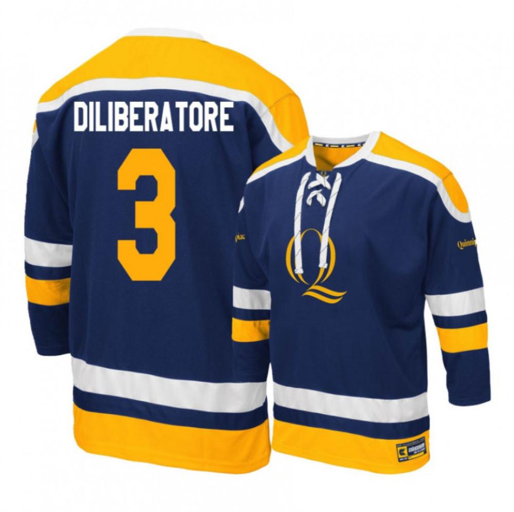Men's Quinnipiac Bobcats #3 P. DiLiberatore College Hockey Stitched Navy Jersey