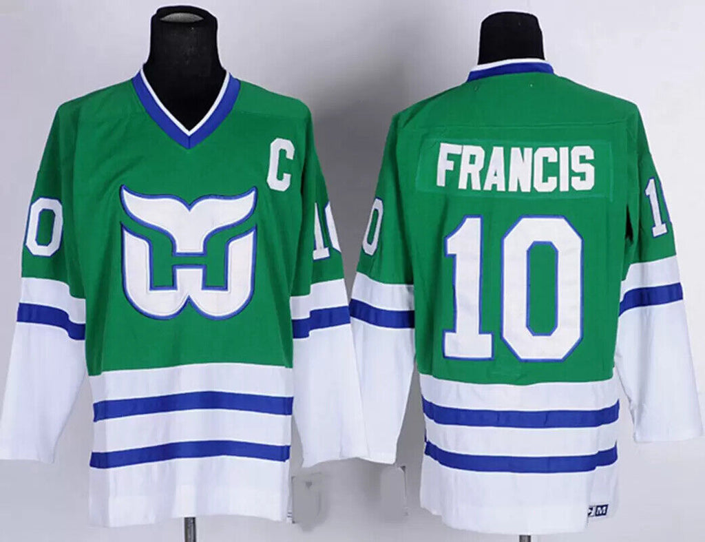 Men's Replica Vintage Ron Francis Jersey #10 Hartford Whalers Stitched Green