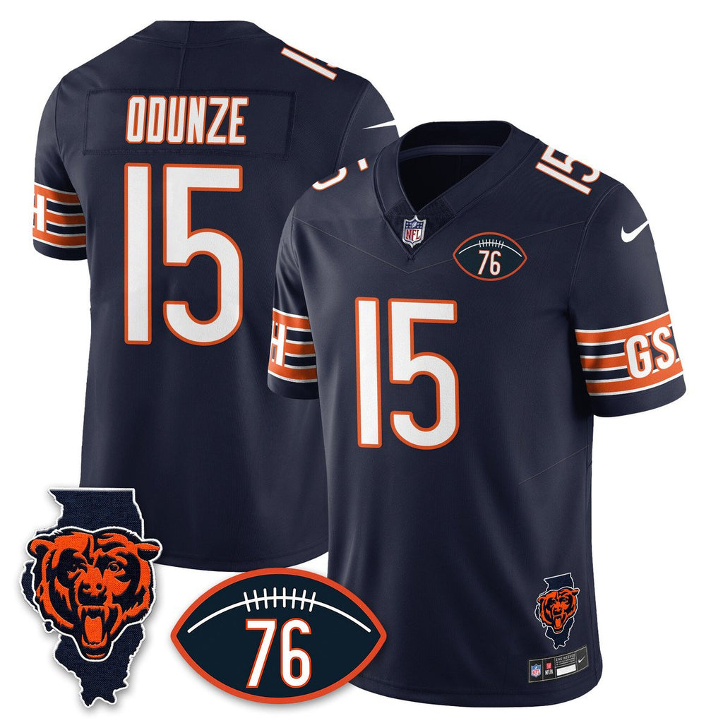 Men's Rome Odunze Jersey #15 Chicago Bears Honor Steve McMichael Navy