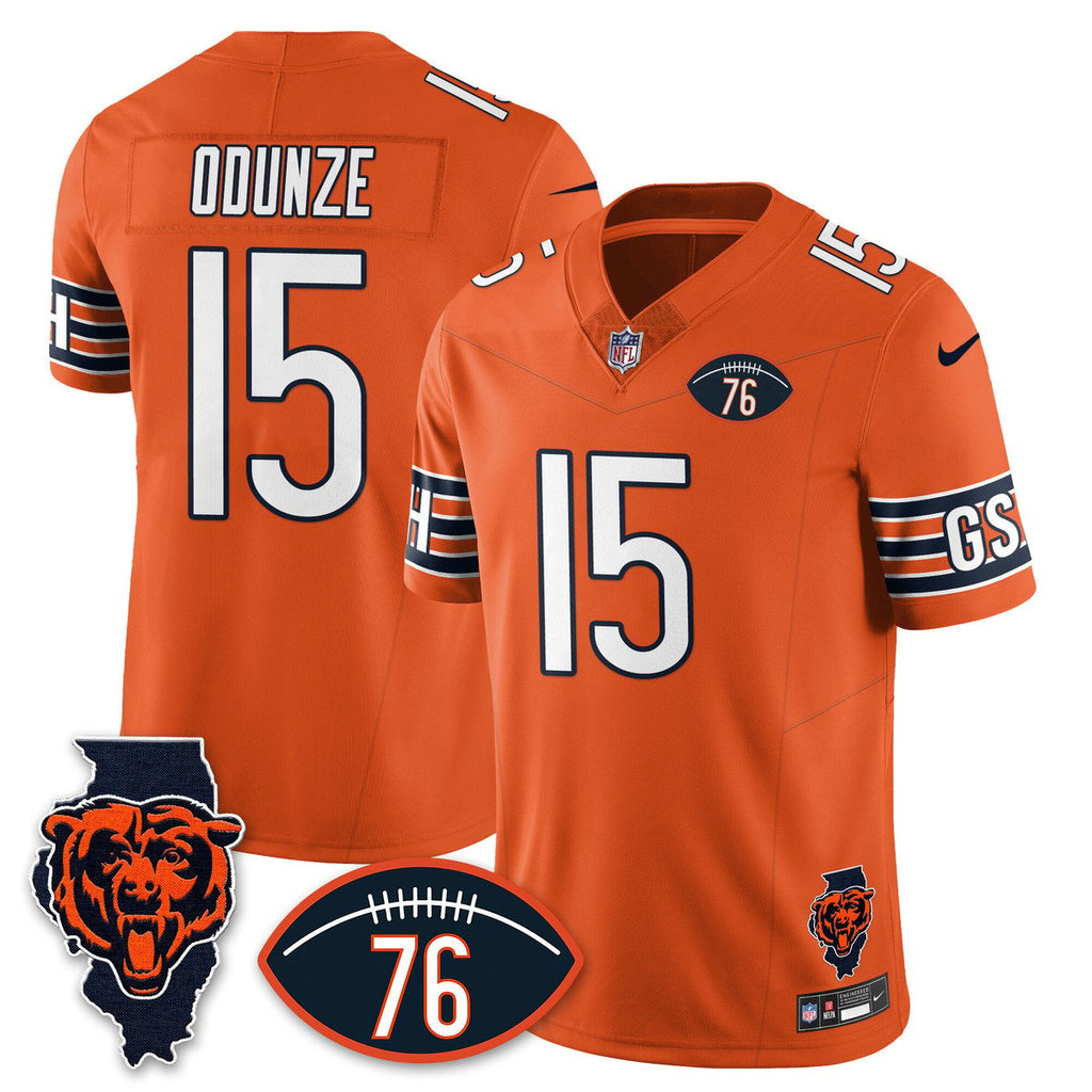 Men's Rome Odunze Jersey #15 Chicago Bears Honor Steve McMichael Orange