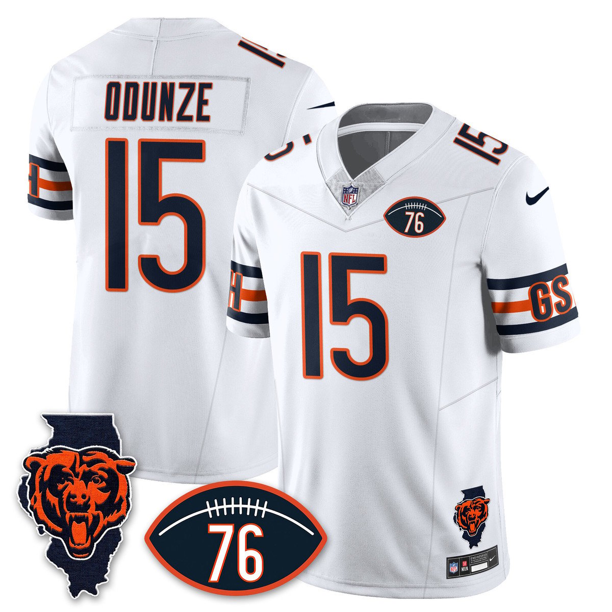 Men's Rome Odunze Jersey #15 Chicago Bears Honor Steve McMichael White