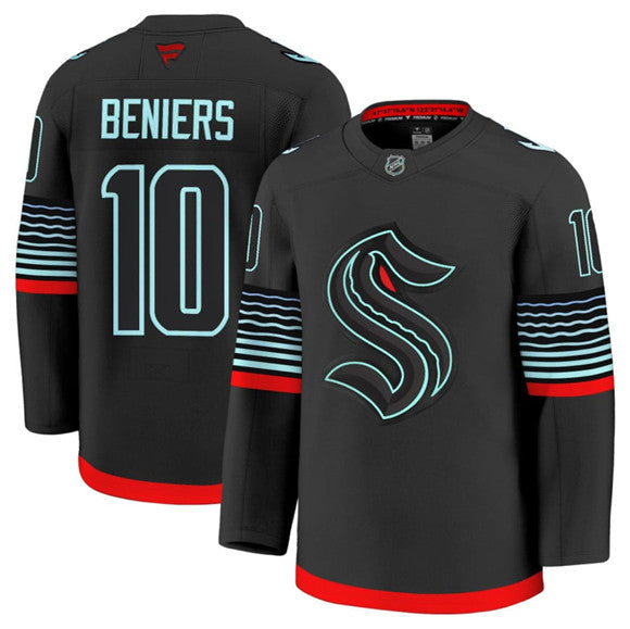 Men's Seattle Kraken #10 Matty Beniers Jersey Black Alternate Stitched