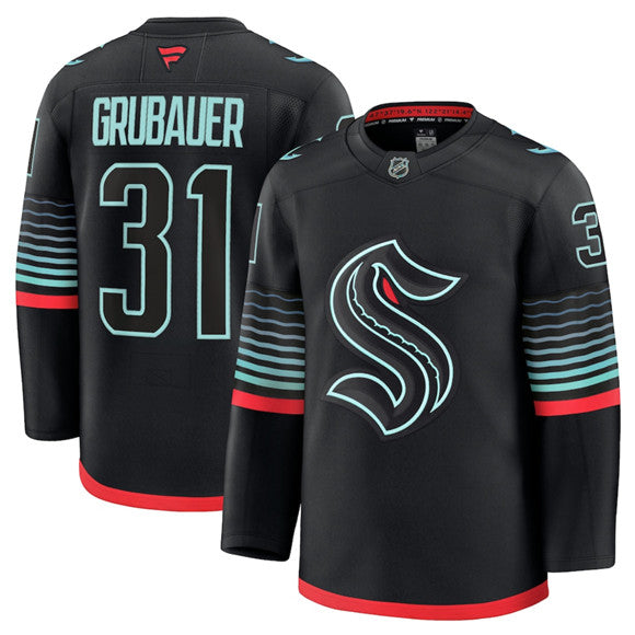 Men's Seattle Kraken #31 Philipp Grubauer Jersey Black Alternate Stitched
