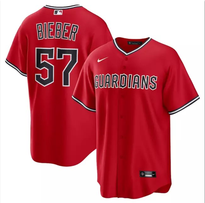 Men's Shane Bieber Red Cool Base Limited Stitched Jersey #57