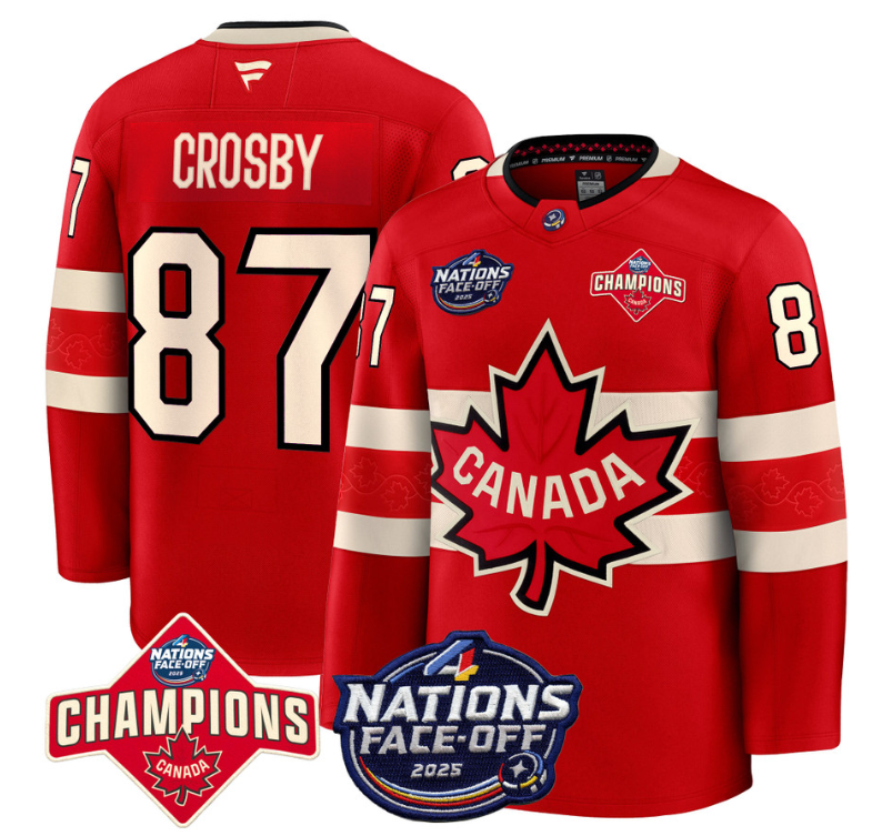 Men's Sidney Crosby Jersey #87 Canada 4 Nations Face-Off 2025 Champions Red