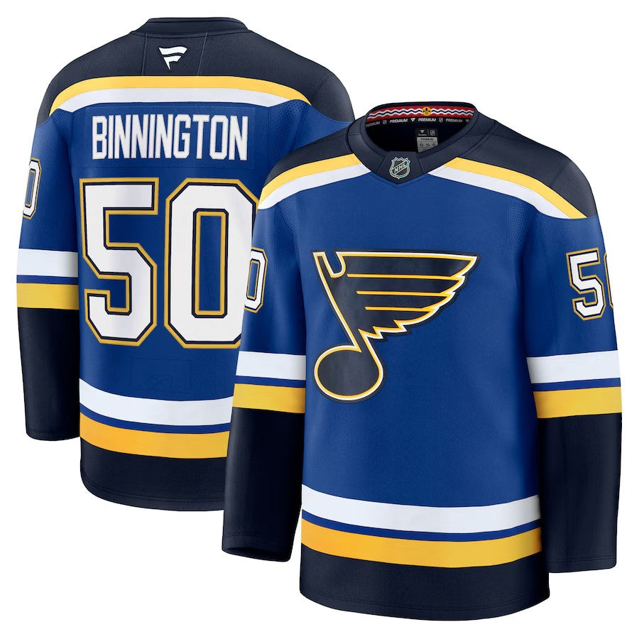 Men's St. Louis Blues #50 Jordan Binnington Home Premium Jersey Blue