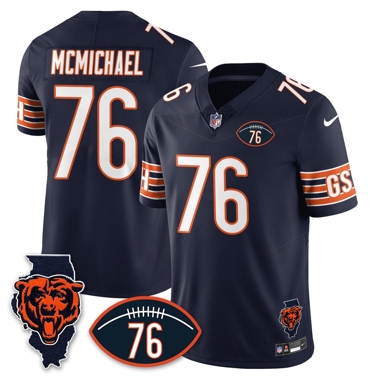 Men's Steve McMichael Jersey #76 Chicago Bears Honor Steve McMichael Navy