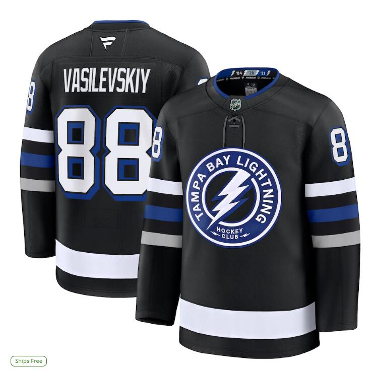 Men's Tampa Bay Lightning #88 Andrei Vasilevskiy Alternate Premium Jersey Black