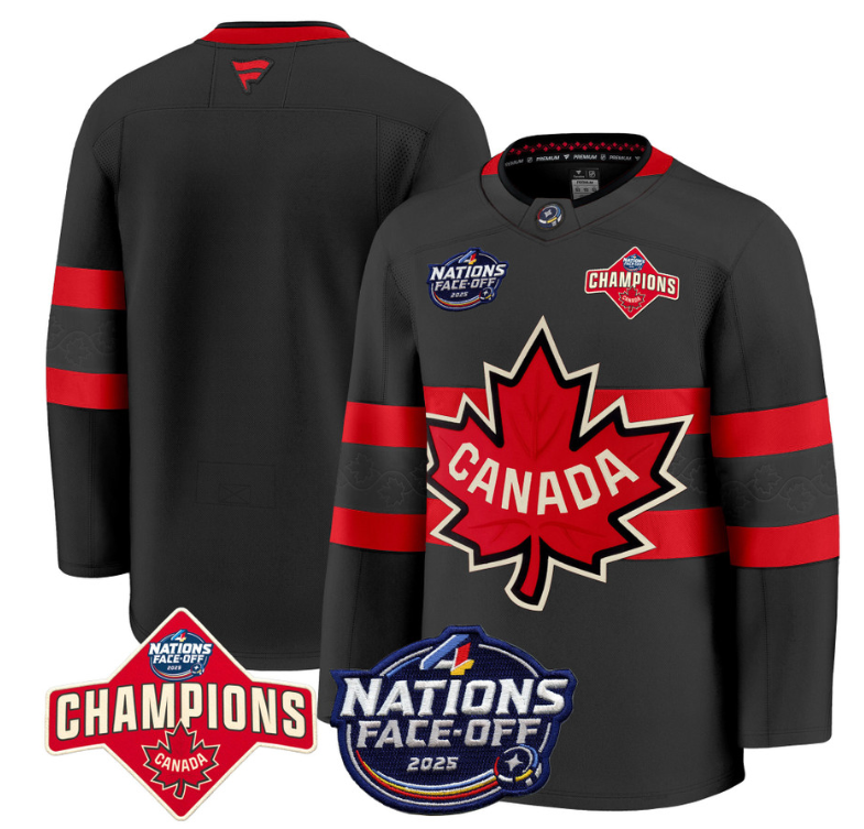 Men's Team Jersey Canada 4 Nations Face-Off 2025 Champions Patch Stitched Black