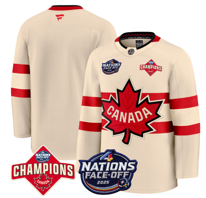 Men's Team Jersey Canada 4 Nations Face-Off 2025 Champions Patch Stitched Cream (Copy)