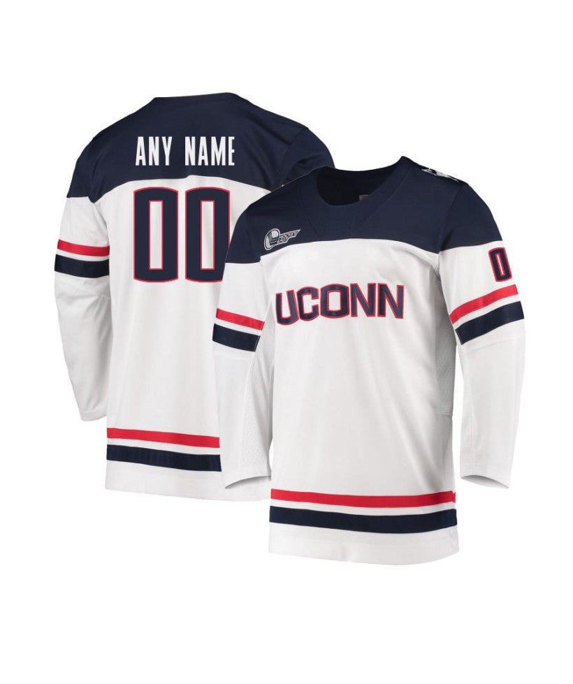 Men's UConn Huskies Custom White Hockey Jersey