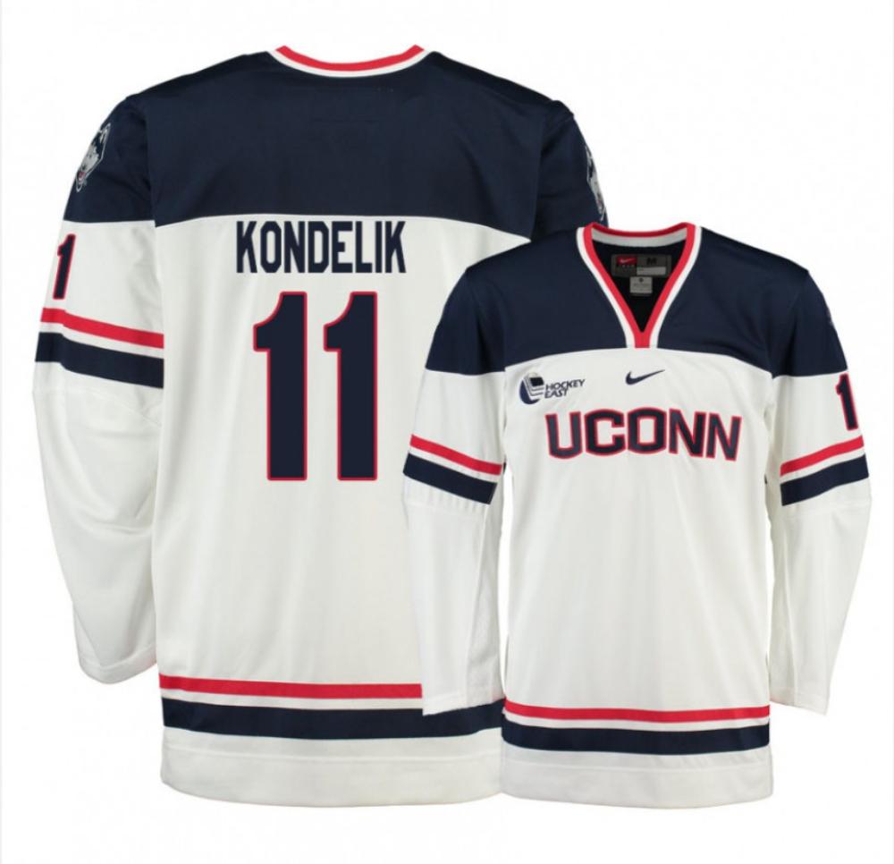 Men's UConn Huskies #11 Jachym Kondelik College Hockey All Stitched White Jersey
