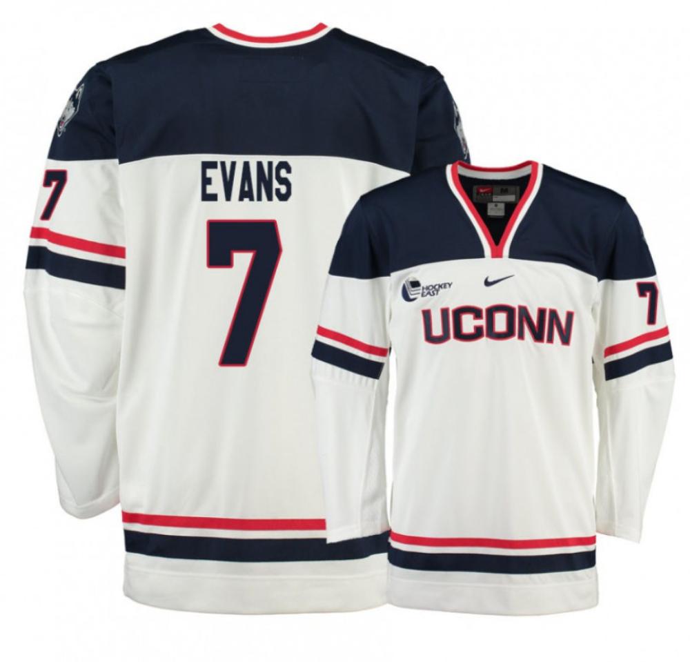 Men's UConn Huskies #7 Jonny Evans College Hockey All Stitched White Jersey