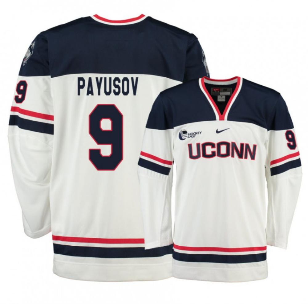 Men's UConn Huskies #9 Alexandre Payusov College Hockey Stitched White Jersey