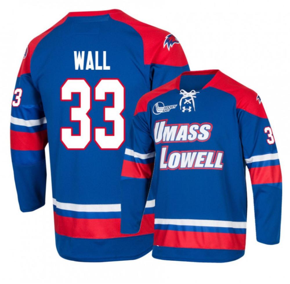 Men's UMass Lowell River Hawks #33 Tyler Wall Hockey Stitched Blue Jersey