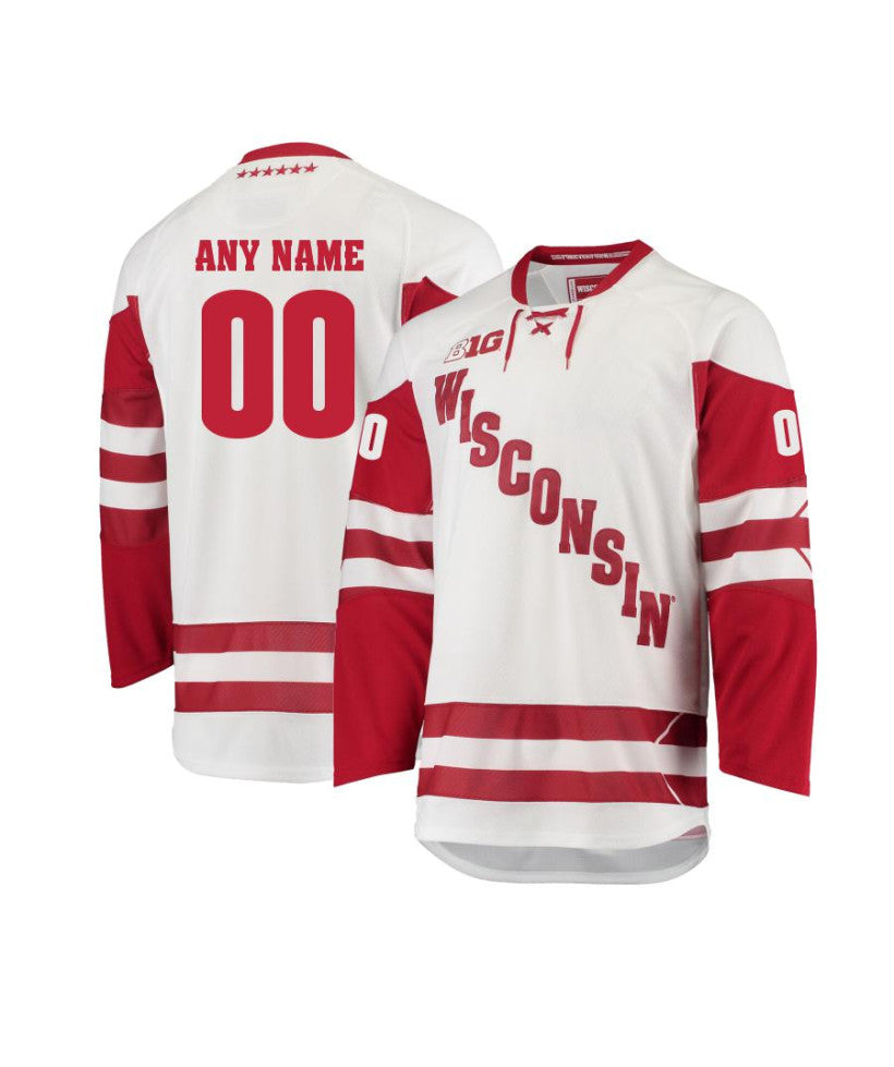 Men's Wisconsin Badgers Custom White Hockey Jersey