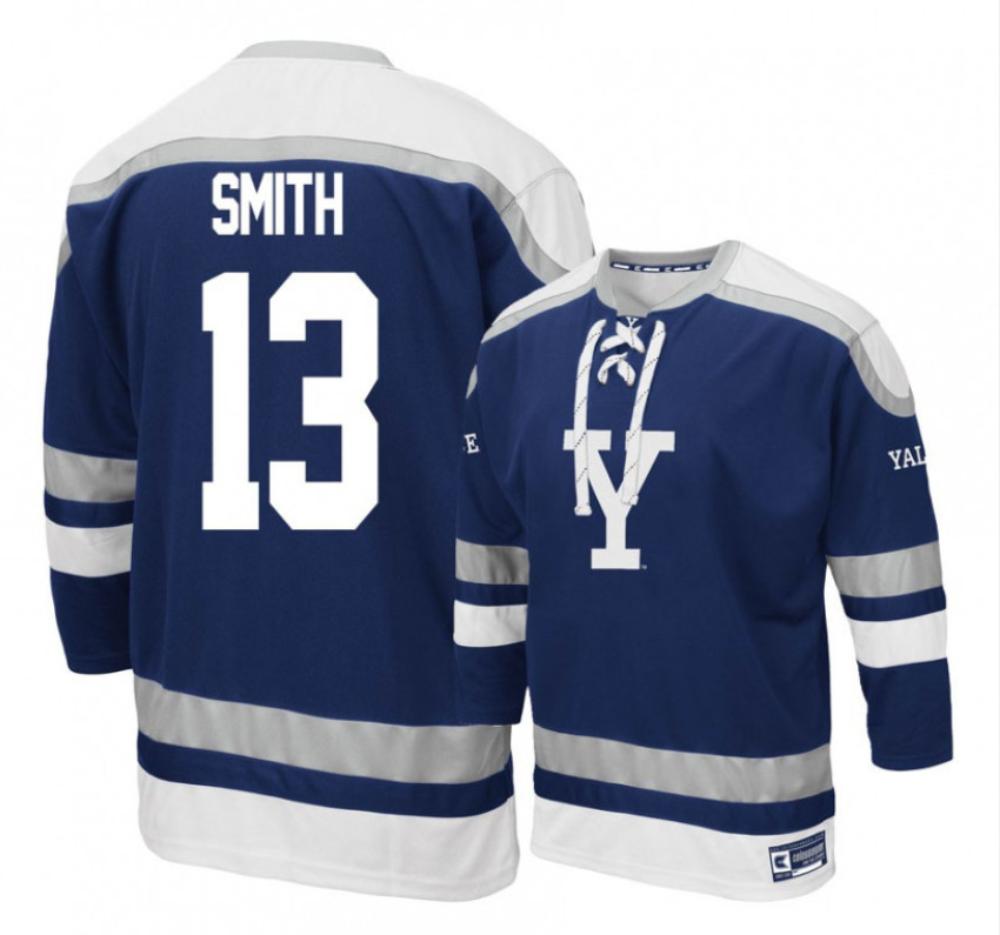 Men's Yale Bulldogs #13 Evan Smith College Hockey All Stitched Navy Jersey