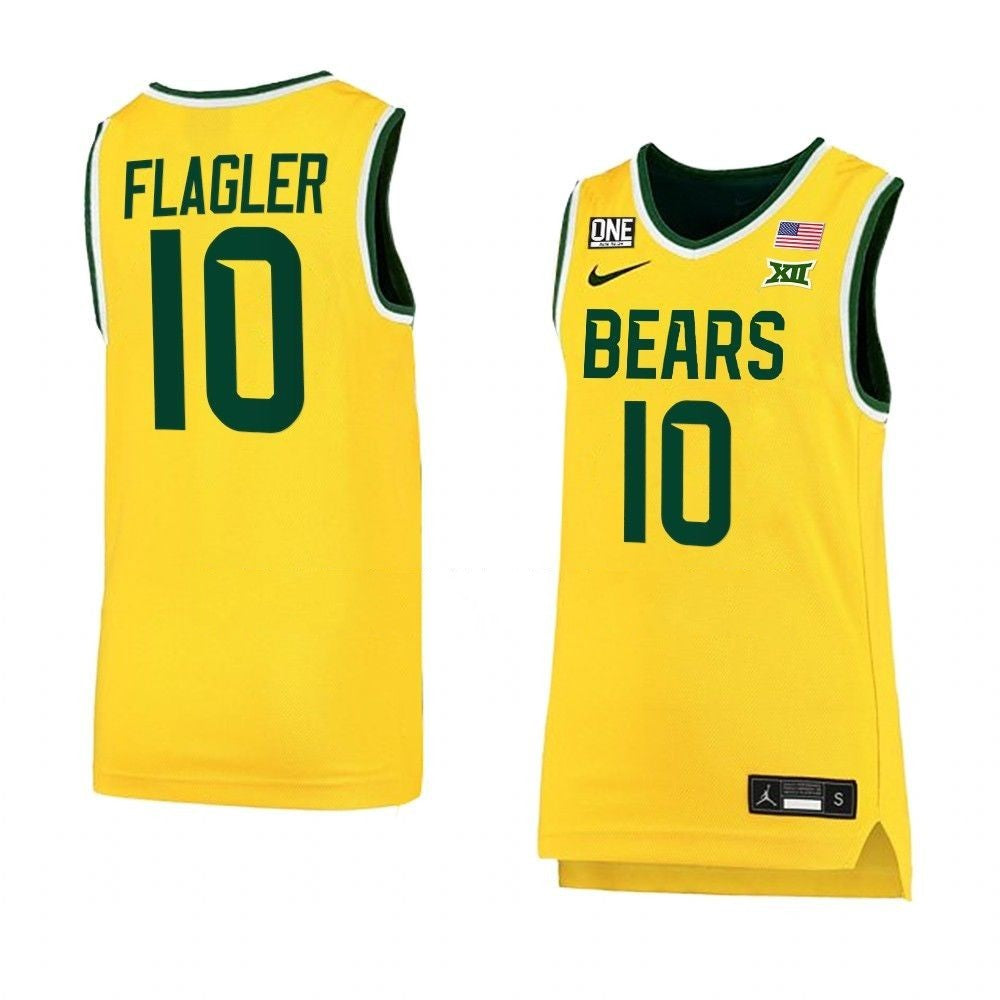 Men's #10 Adam Flagler Jersey Baylor Bears College Basketball Jerseys Gold