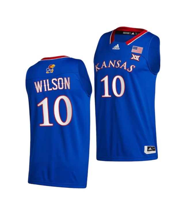 Men's #10 Jalen Wilson Jersey Kansas Jayhawks College Basketball Jerseys Royal 2021