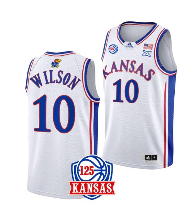 Men's #10 Jalen Wilson Jersey Kansas Jayhawks College Basketball Jerseys White