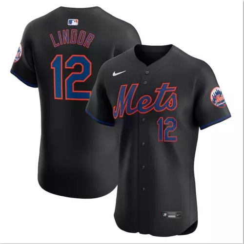 Men's #12 Francisco Lindor Black Alternate Elite Player All Stitched Jersey