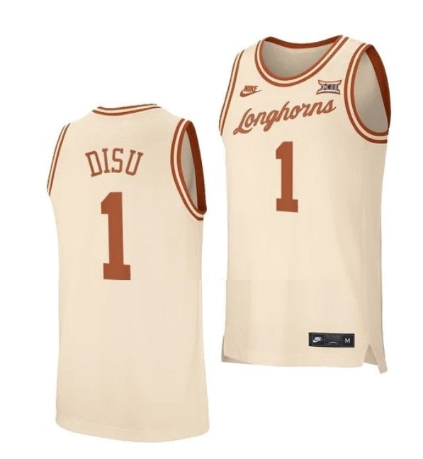 Men's #1 Dylan Disu Jersey Texas Longhorns College Basketball Jerseys Cream