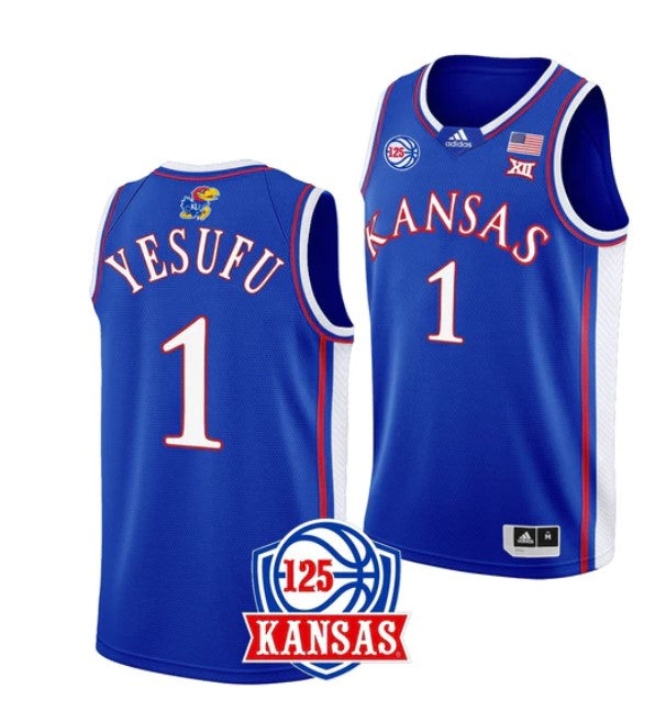 Men's #1 Joseph Yesufu Jersey Kansas Jayhawks College Basketball Jerseys Blue