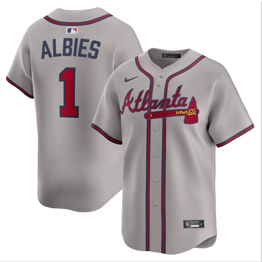 Men's #1 Ozzie Albies Limited Player All Stitched Jersey Gray