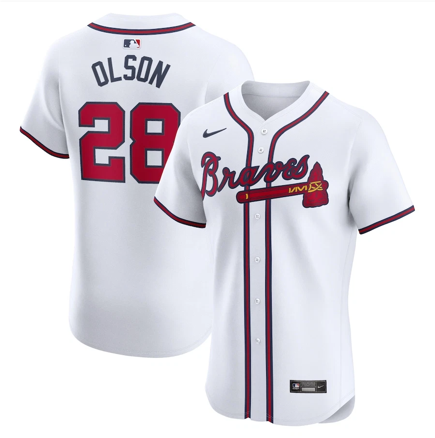 Men's #28 Matt Olson White Home Elite Player All Stitched Jersey