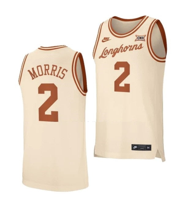 Men's #2 Arterio Morris Jersey Texas Longhorns College Basketball Jerseys Cream
