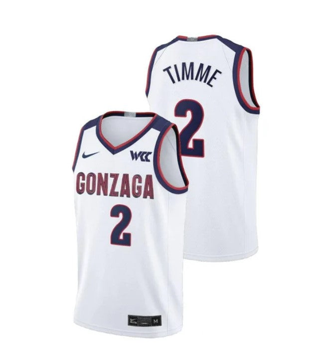 Men's #2 Drew Timme Jersey Gonzaga Bulldogs College Basketball Jerseys White