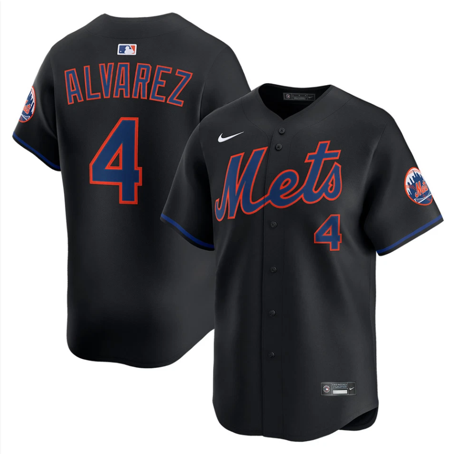Men's #4 Francisco Alvarez Alternate Black Limited All Stitched Jersey