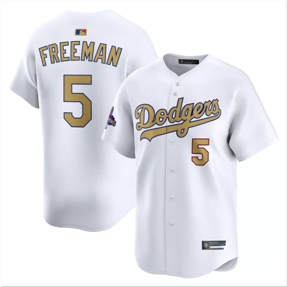 Men's #5 Freddie Freeman White 2025 Gold Collection Limited All Stitched Jersey
