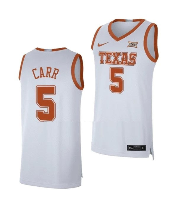Men's #5 Marcus Carr Jersey Texas Longhorns College Basketball Jerseys White
