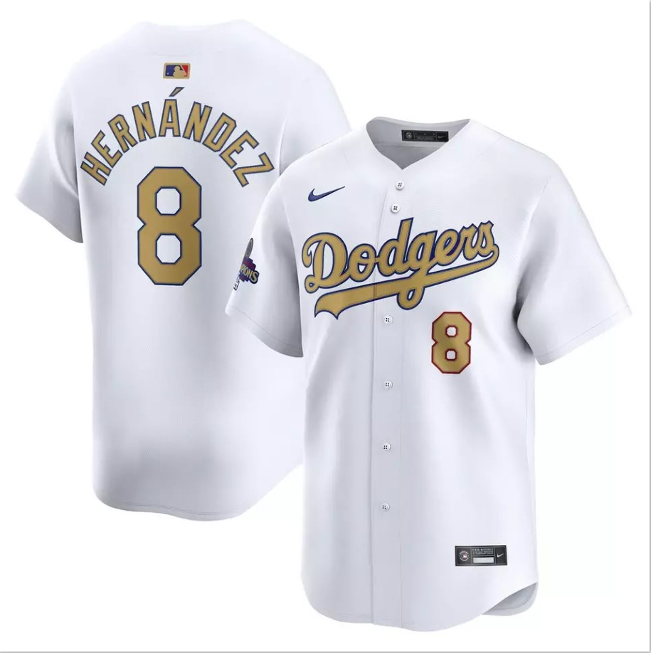 Men's #8 Enrique Hernández White 2025 Gold Collection Limited Stitched Jersey