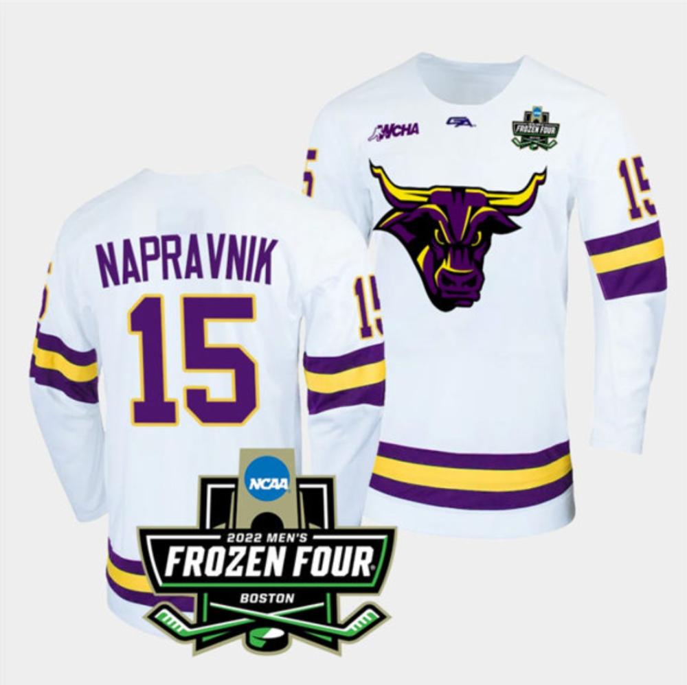 Mens Massachusetts Minutemen #15 Julian Napravnik College Hockey Jersey White