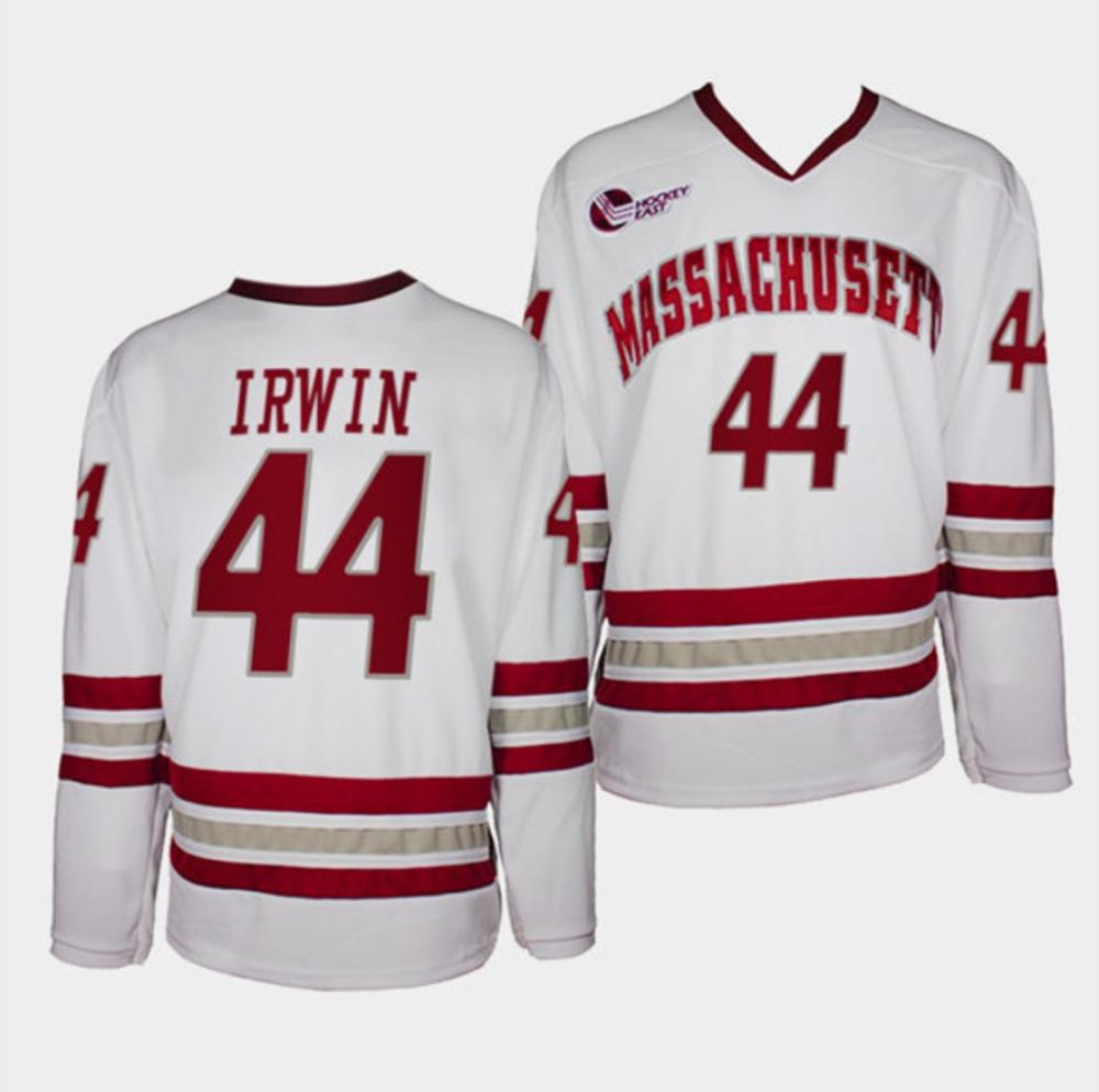 Mens Massachusetts Minutemen #44 Matt Irwin College Hockey Jersey White